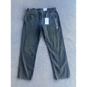 LUCKY BRAND Mens 363 VINTAGE W38 STRAIGHT DARK BLUE DISTRESS STRETCH JEANS 36x32